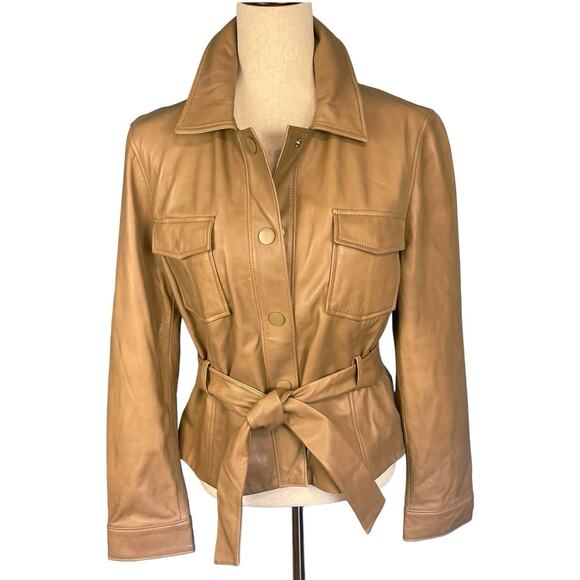 Anthropologie Lamarque Cherice Leather Mini Trench Jacket Sesame Large NWT - Picture 4 of 15